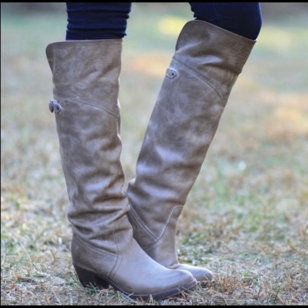 Frye Jane tan Over the Knee OTK leather boots